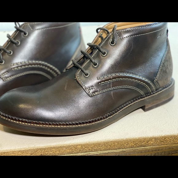 🆕 Clarks Mens Bushwick Mid Dark Brown Leather Cuir Marron Fonce Size 9.5 - Picture 5 of 11
